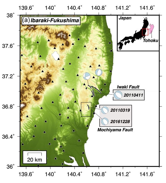 Map showing locality of fault plane in Japan