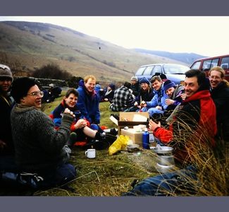 Andy and others enjoying a lunch break at Glen Sannox in 1996