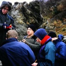 Andy and students on the Arran field trip at Rubha Airig Bherig, 1996