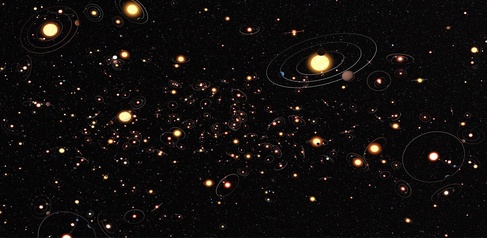 Artist's impression of planets and their orbits 