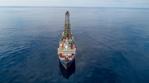 Photo of an ocean drilling ship at sea