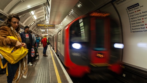 Image of a London Underground train approaching the station