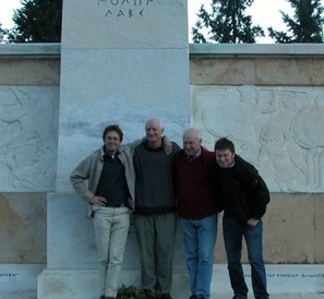 Professors White, Jackson, McCave and Maclennan at Leonidas's monument, Thermopylae on the 2010 Greek field trip