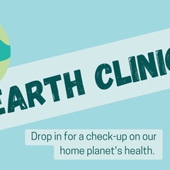 Graphic showing the Earth Clinic logo: one happy, one sad Earth