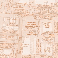 Close up image of the building stone survey of Cambridge, with different stone types annotated on the map