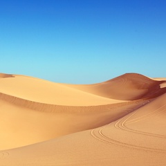 Image of a desert with sand dunes and sunny sky