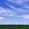 Photo of five wind turbines on the horizon
