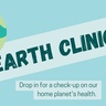 Graphic showing the Earth Clinic logo: one happy, one sad Earth