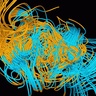 Model illustration showing threads of blue and yellow coming out of Earth