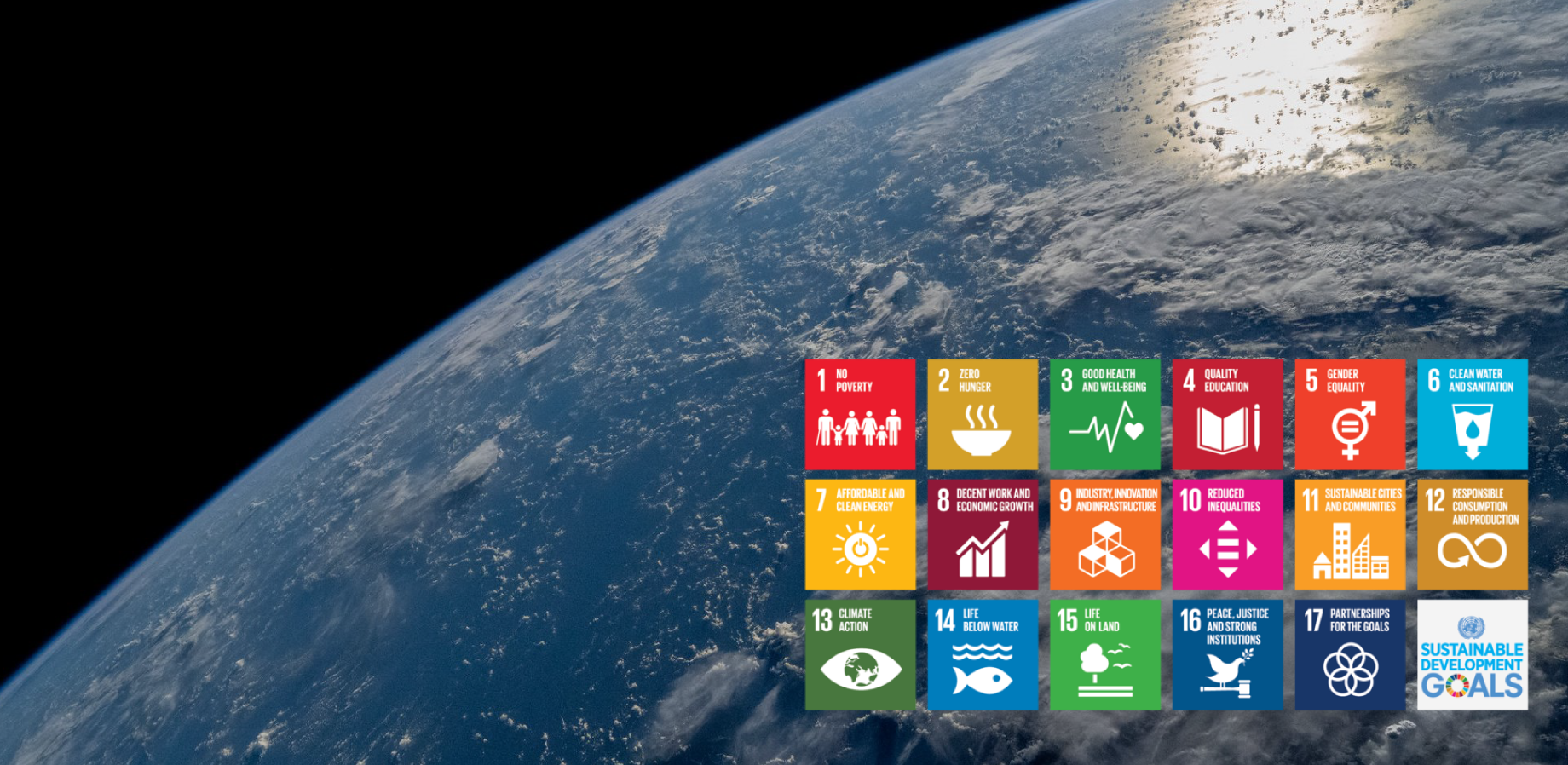 Image of blue marble from space with UN sustainable development goals overlain