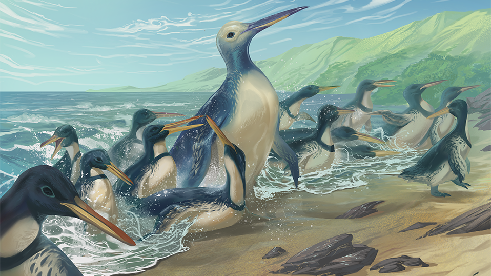 Credit Simone Giovanardi Illustration showing penguins an a beach