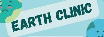 Graphic showing the Earth Clinic logo: one happy, one sad Earth