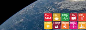 Image of blue marble from space with UN sustainable development goals overlain