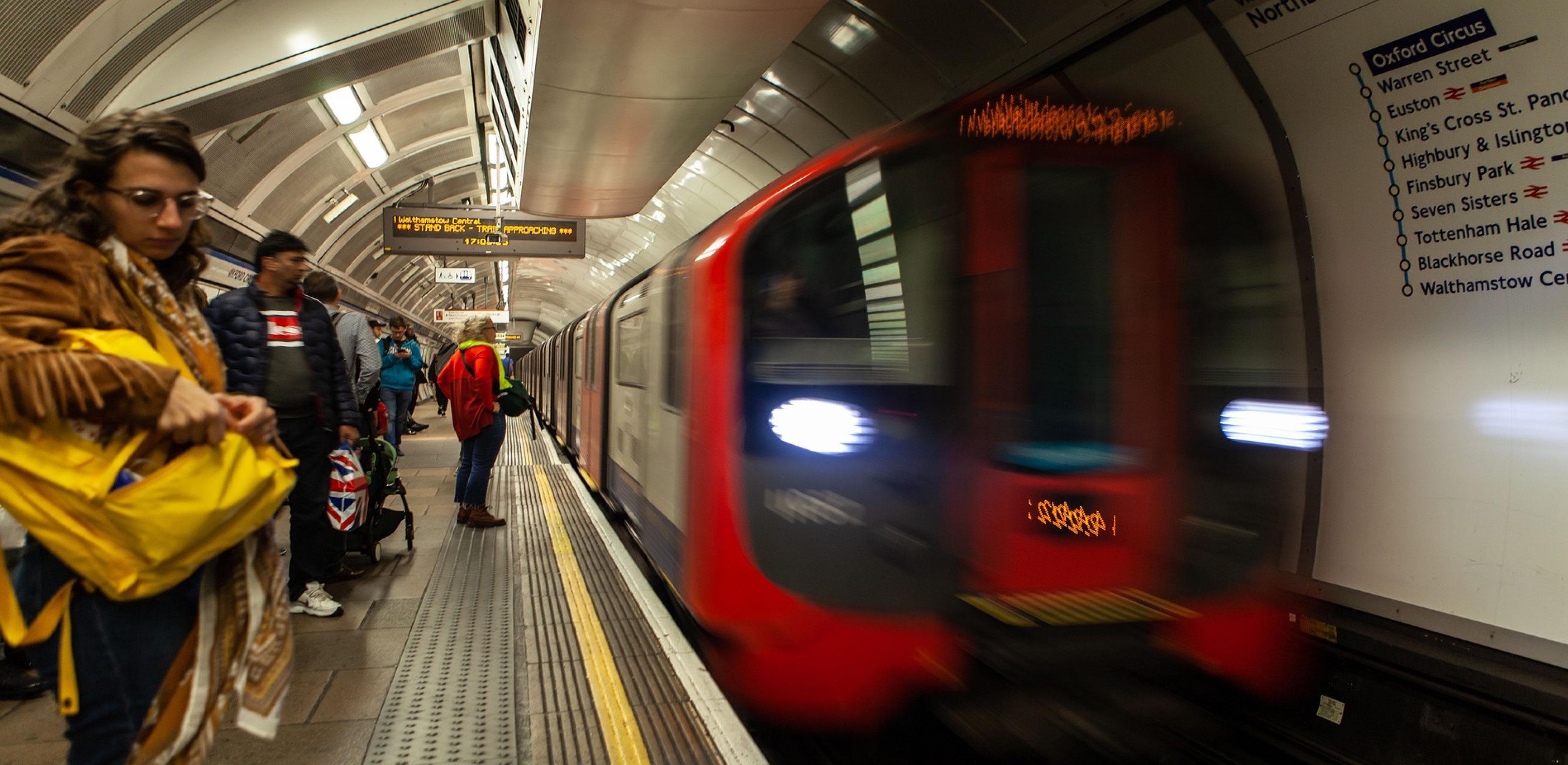 Image of a London Underground train approaching the station