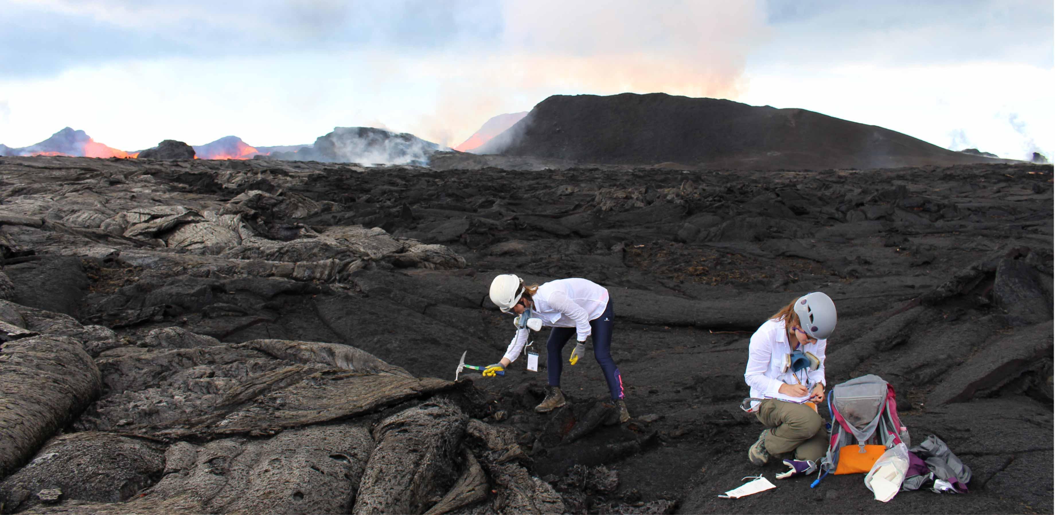 Image of Dr Penny Wieser sampling the Kilauea lavas