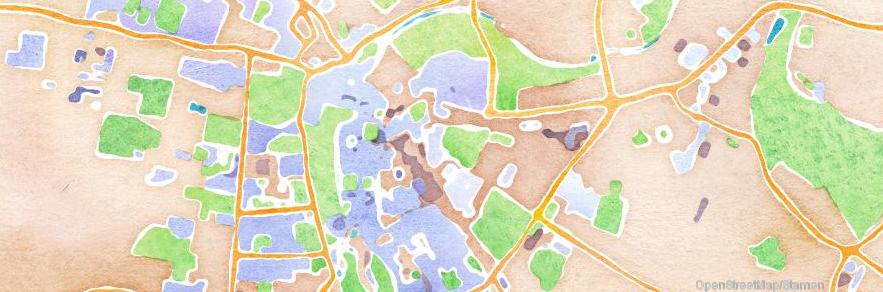 Watercolour map of central Cambridge