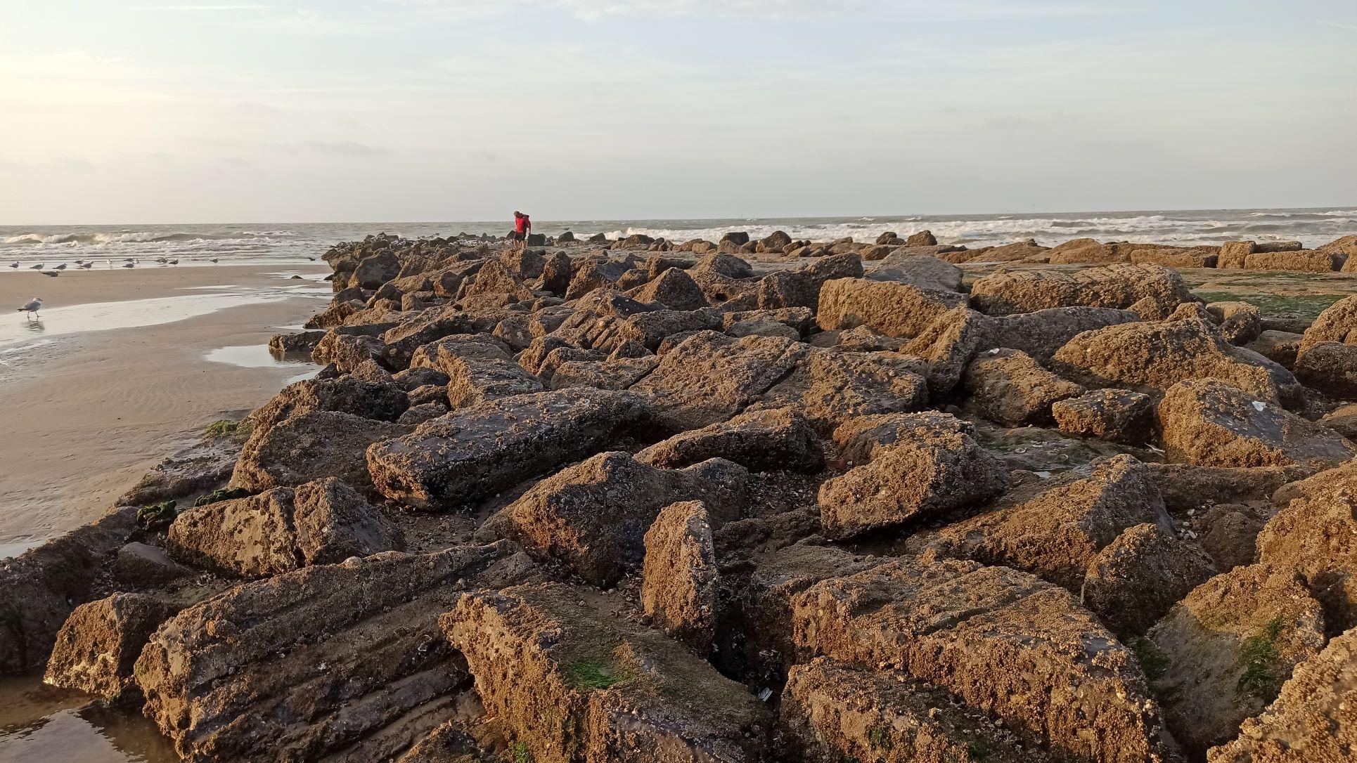 Photo of rocky shore with person in distance