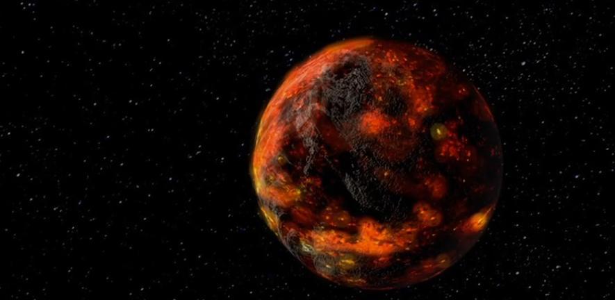 Illustration of molten magma on moon